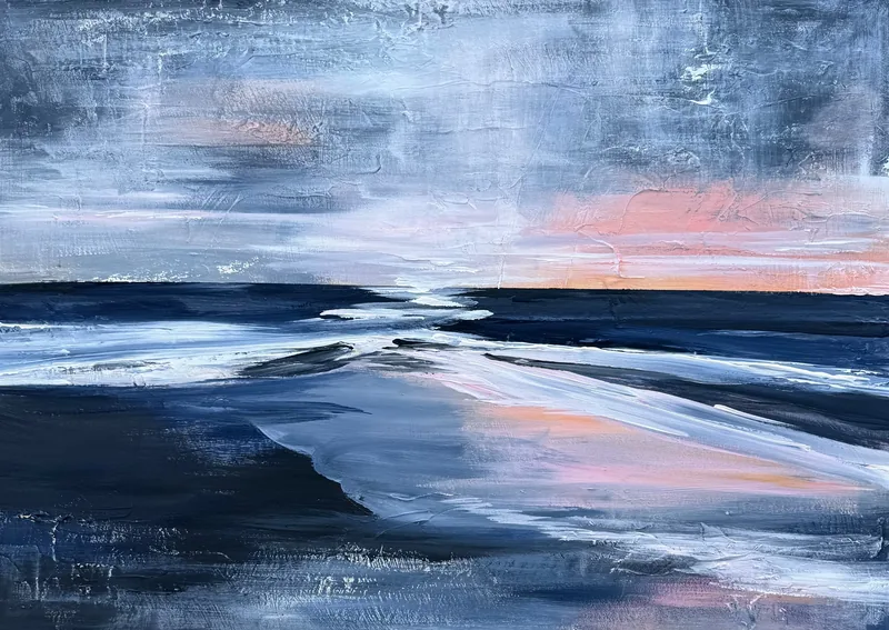 Marea al atardecer — Acrílico sobre lienzo