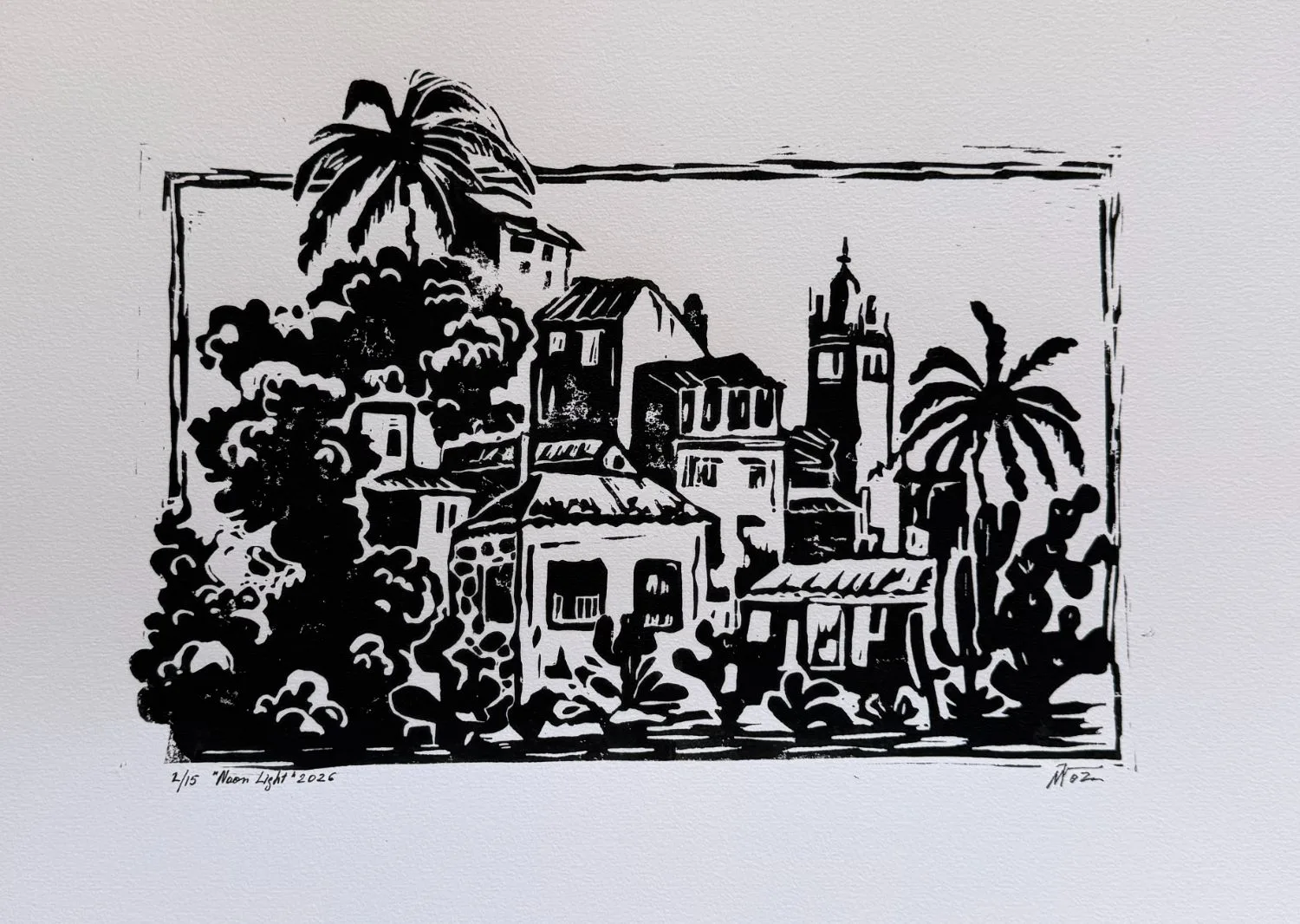 Palm Light — Linograbado · edición de 15.